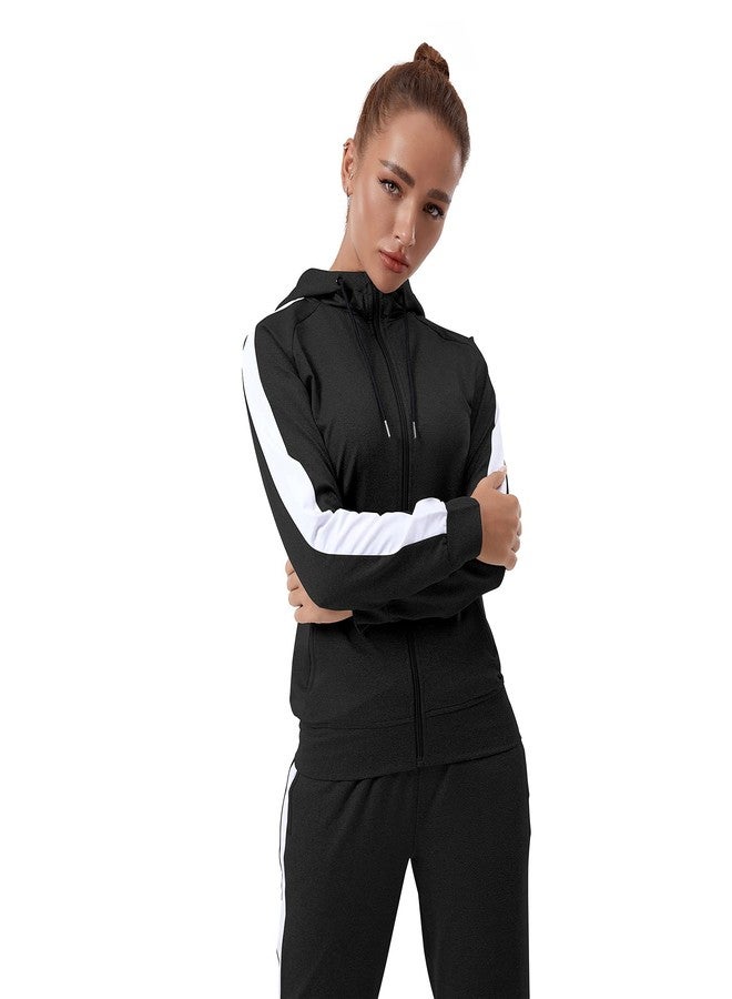 TEZO Womens Full Zip-Up Hoodie Tracksuit Set Long Sleeve Casual Jogging Suits Workout Gym 2 Piece Outfits with Pockets(BKWT M) - Image 4